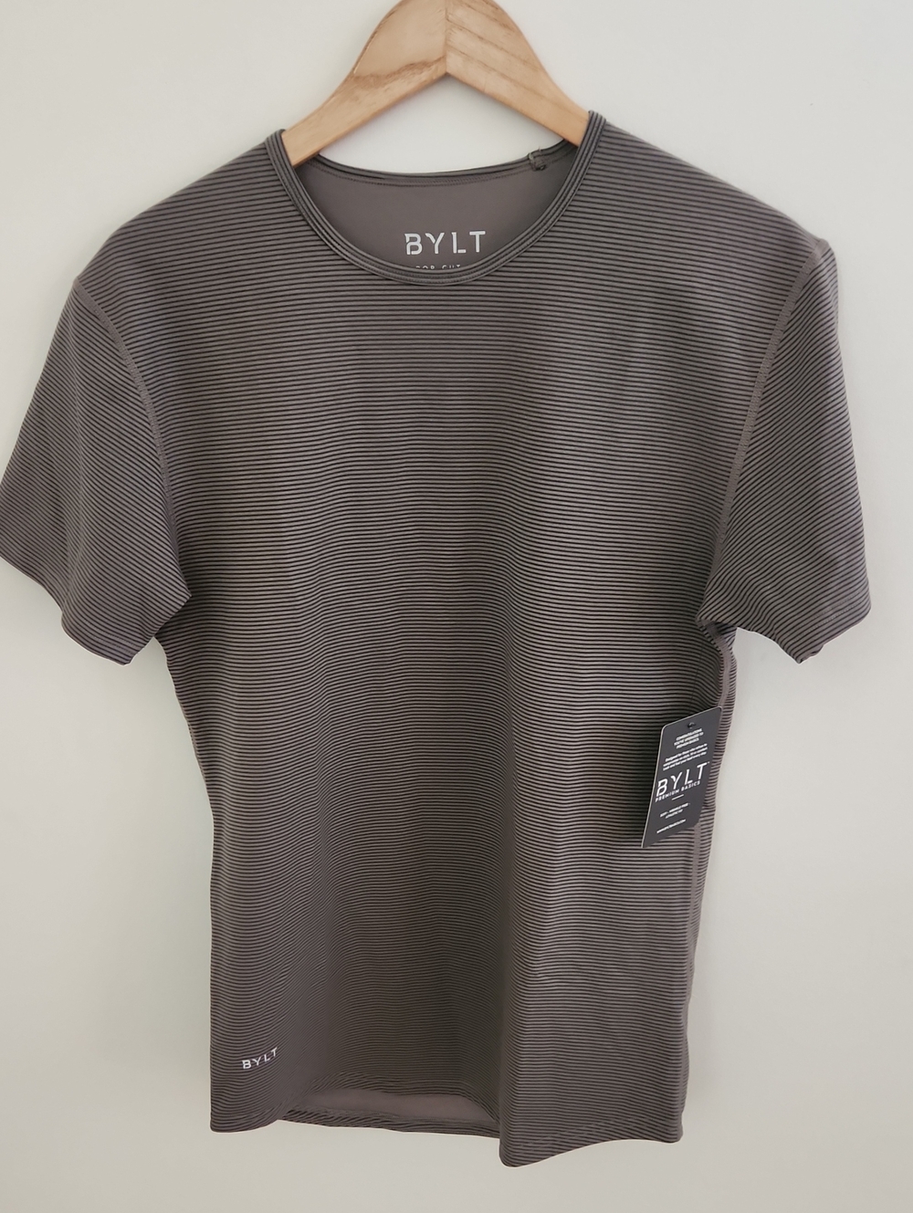 NWT Bylt Basics Mens Drop Cut Micro Stripe Brown Shirt Small